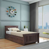 Trinity Solid Sheesham Wood Single Bed With Two Drawers (Walnut Finish)